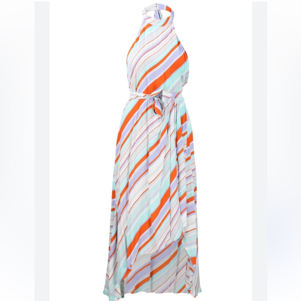 Astr Multicolor Striped High Neck Low Back Dress